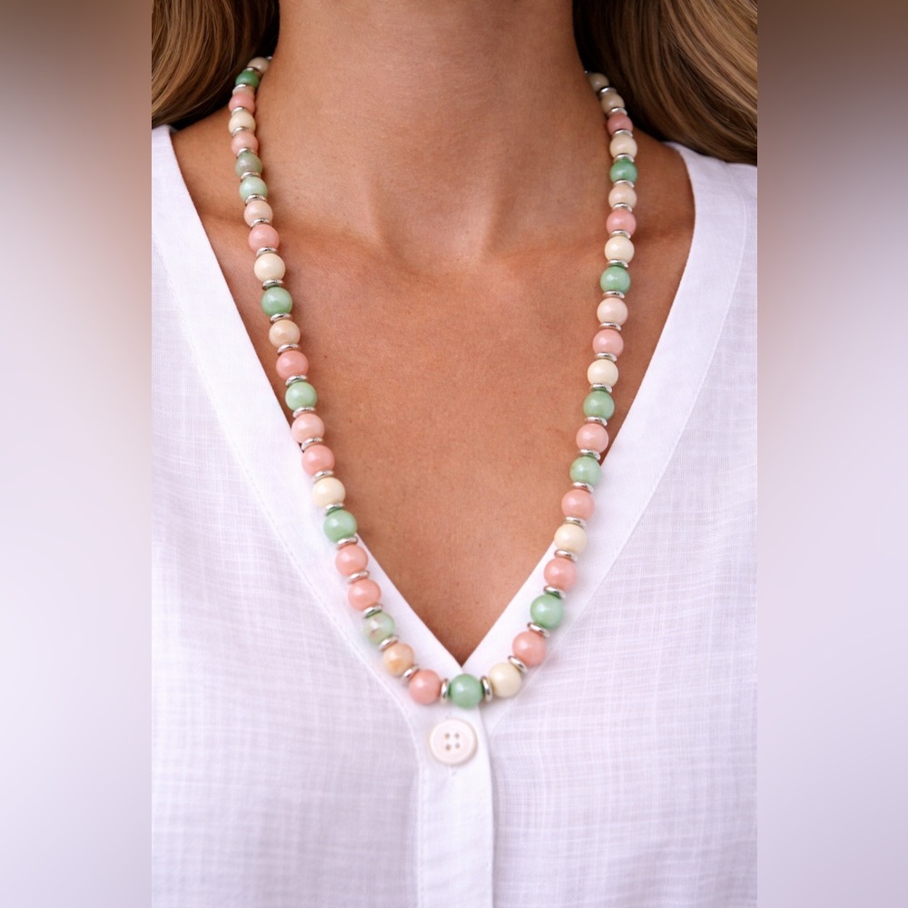 Pastel Beaded Necklace Pink Green Easter Spring Jewelry